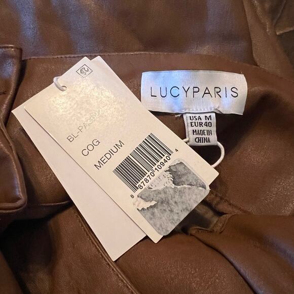 Lucy Paris Faux Leather Paperbag High Waist Ankle Pants Cognac NEW Medium - Picture 7 of 7